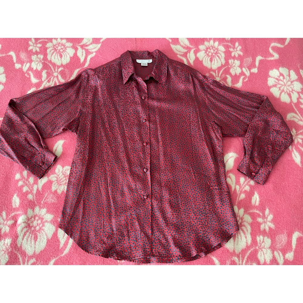 Doncaster 100% Silk red with blue Animal Print long sleeve blouse